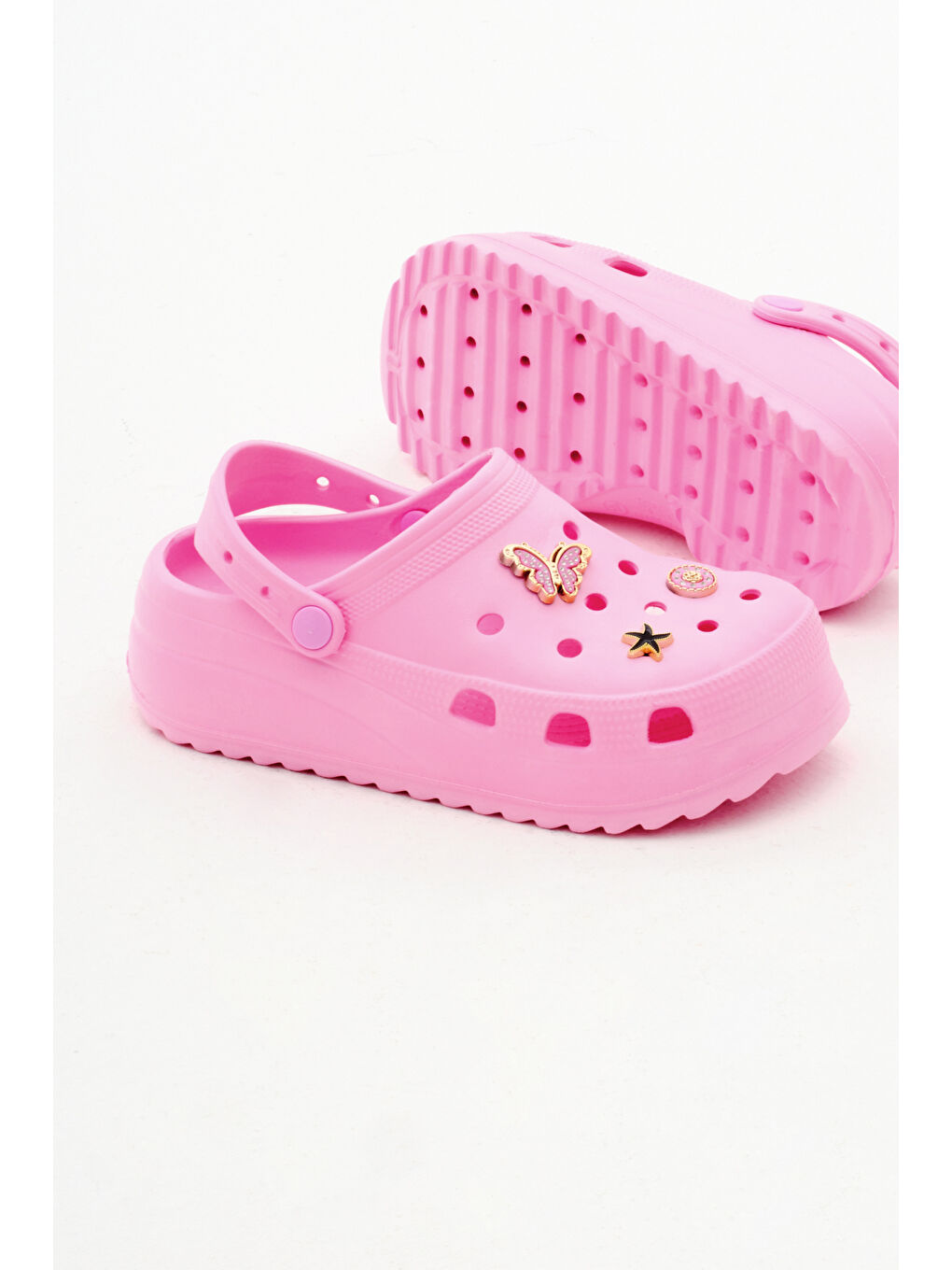 Kadın Fuşya Önü Aksesuarlı Yüksek Taban Eva Sandalet-3