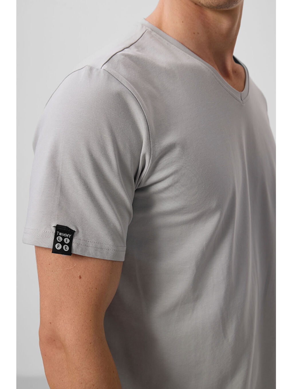 Bej Taş Basic Kısa Kol Standart Kalıp V Yaka Erkek Tişört - 87912-4