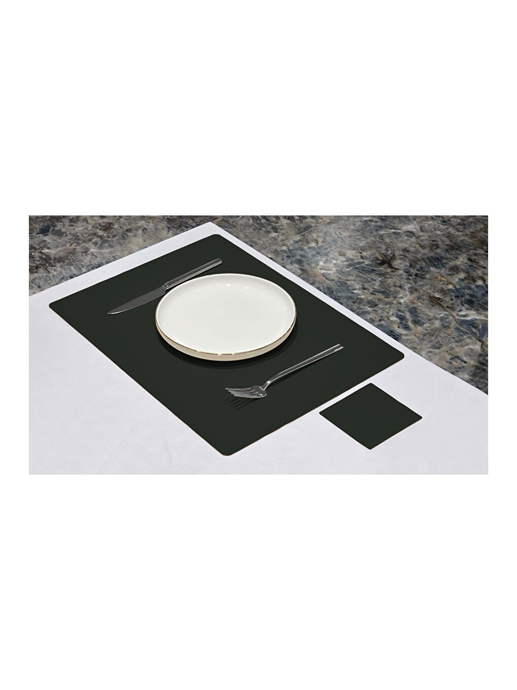 Deri Amerikan Servis Supla Placemats Dikdörtgen Model Yeşil 2 Kişilik 4 Parça