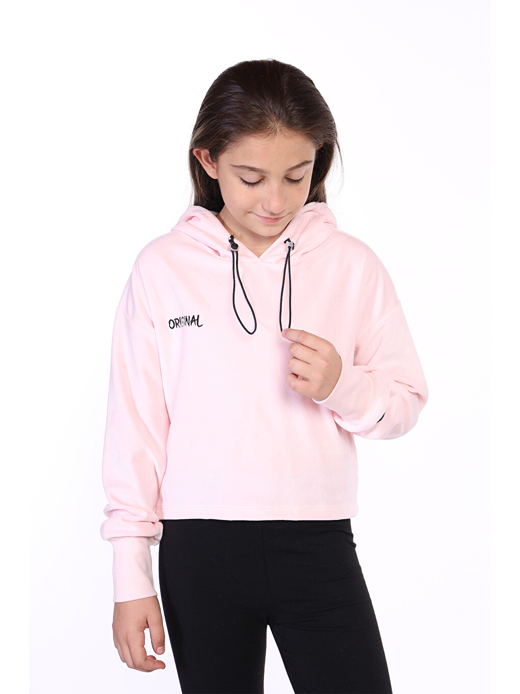 Pembe Kız Çocuk Kapüşonlu Kadife Sweatshirt
