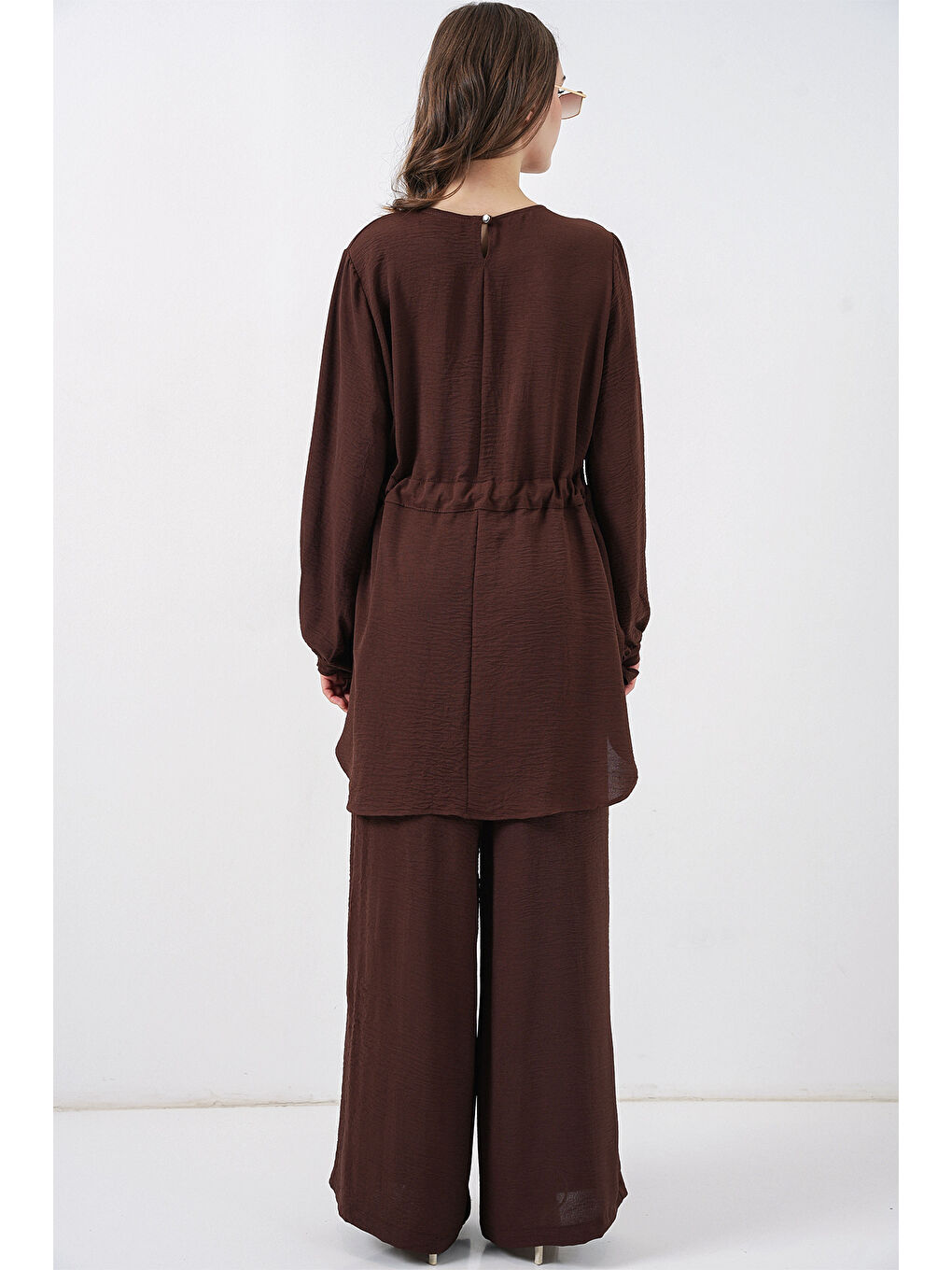 Kadın Uzun Tunik Pantolon İkili Takım 6719 - Kahverengi-6