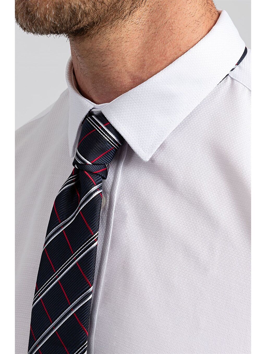 Modern Slim Fit Uzun Kollu Pamuklu Kolay Ütü Armürlü Erkek Beyaz Gömlek-2