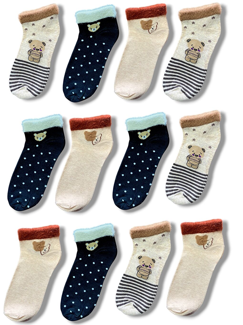 Karışık 12'li Kadın Desenli Yumoş Kaliteli Patik Çorap