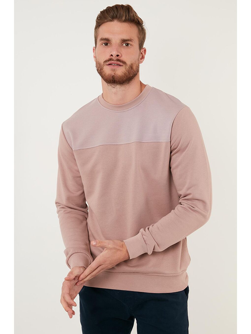 Pembe Pamuklu Bisiklet Yaka Slim Fit Sweat 5905033-1
