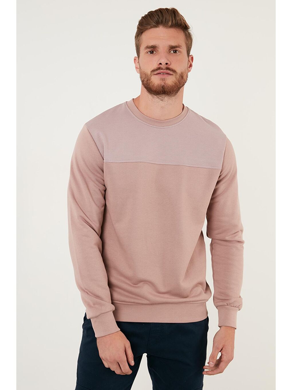 Pembe Pamuklu Bisiklet Yaka Slim Fit Sweat 5905033-2