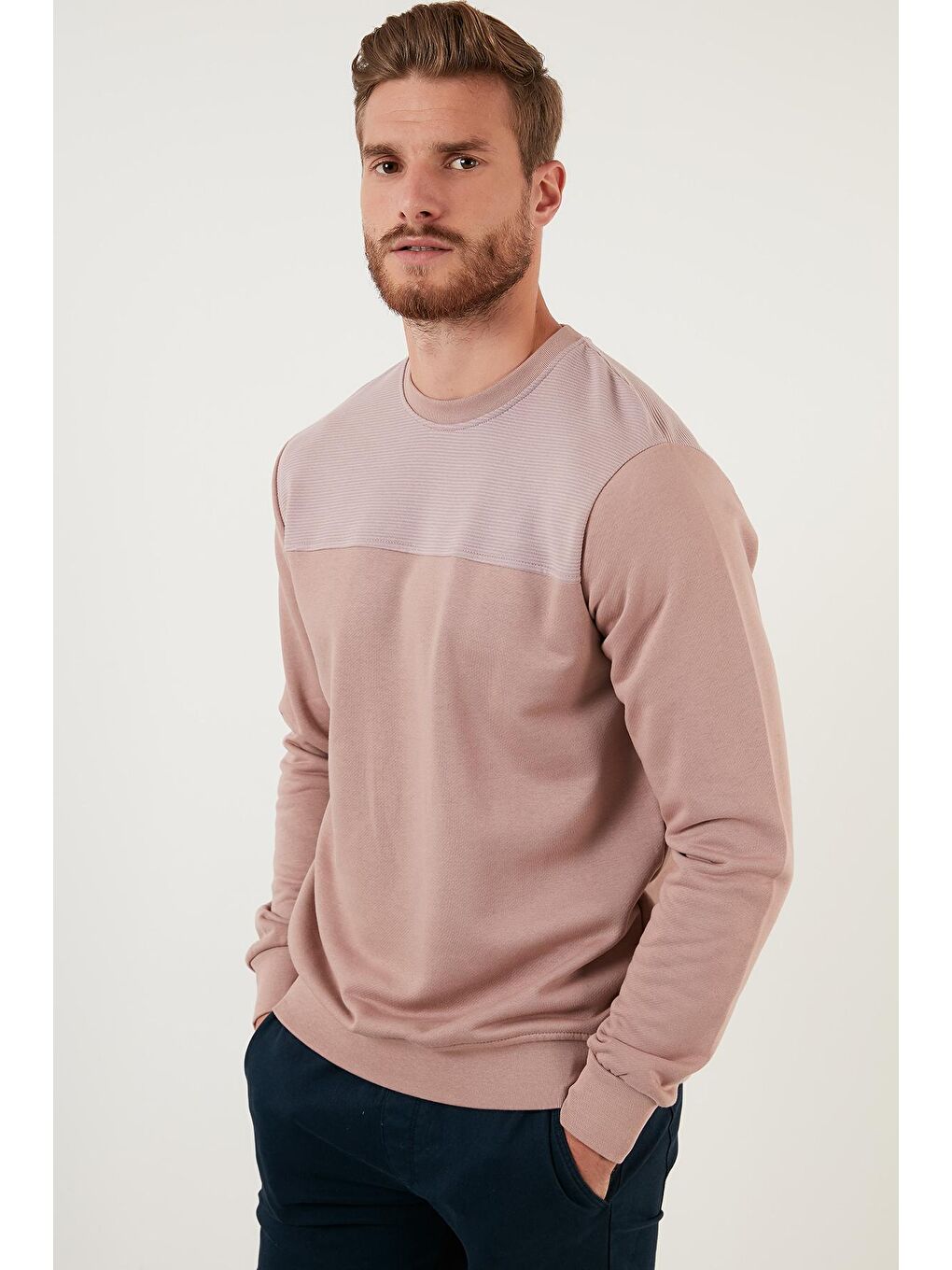 Pembe Pamuklu Bisiklet Yaka Slim Fit Sweat 5905033-3