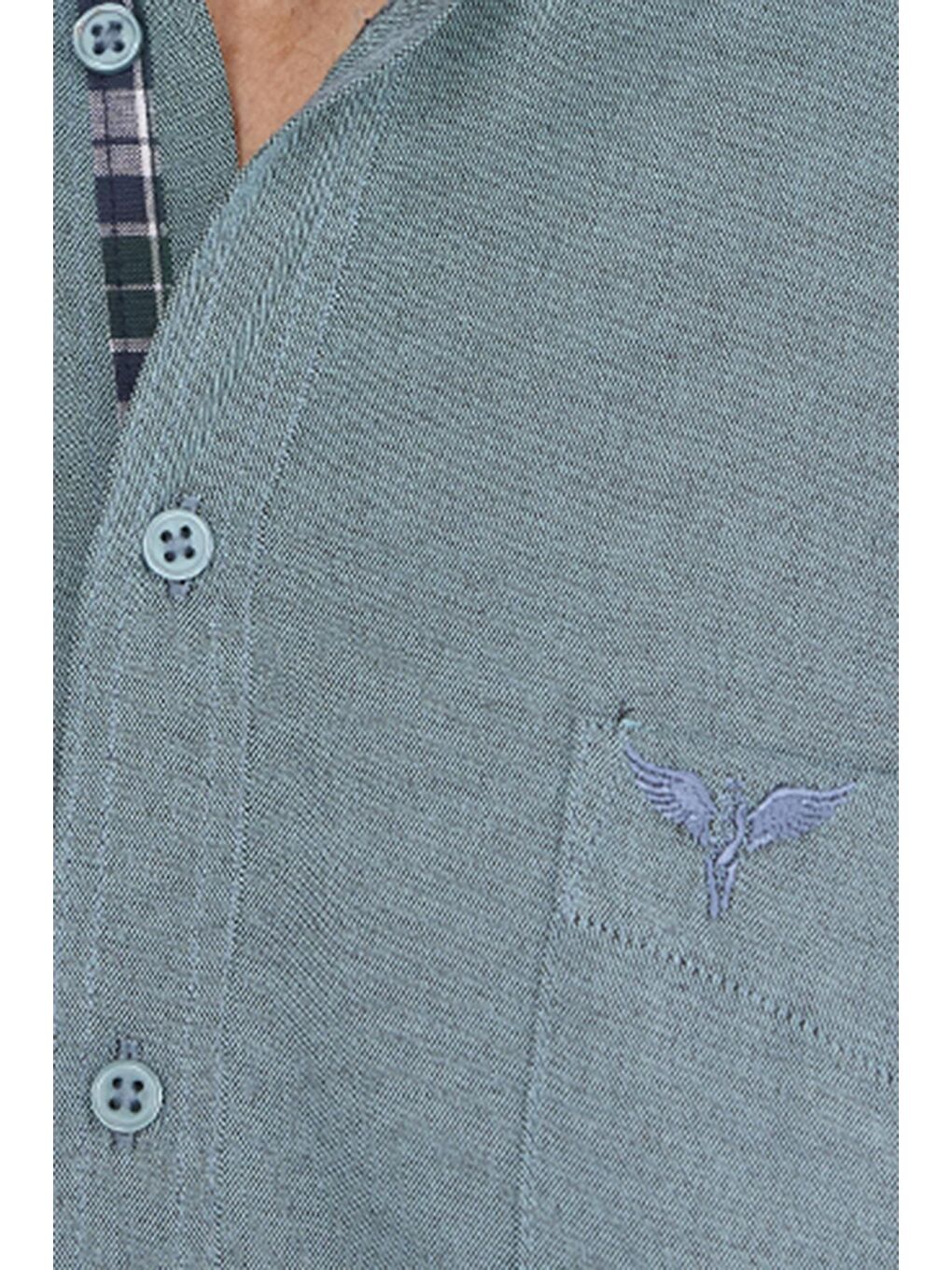 Erkek Regular Fit Klasik Kesim Pamuklu Oxford Doku Tek Cepli Yeşil Düğmeli Yaka Gömlek-5