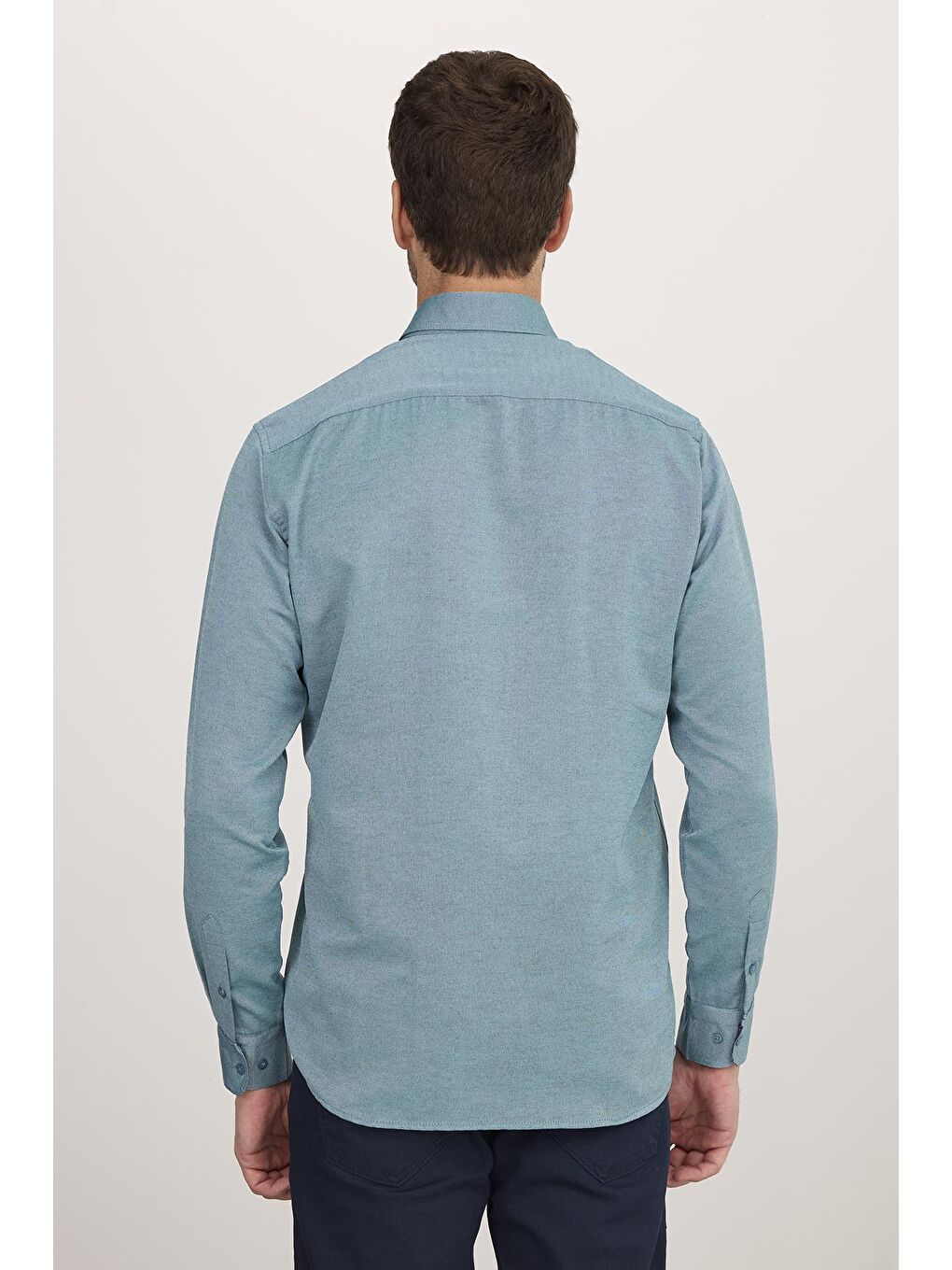 Erkek Regular Fit Klasik Kesim Pamuklu Oxford Doku Tek Cepli Yeşil Düğmeli Yaka Gömlek-6