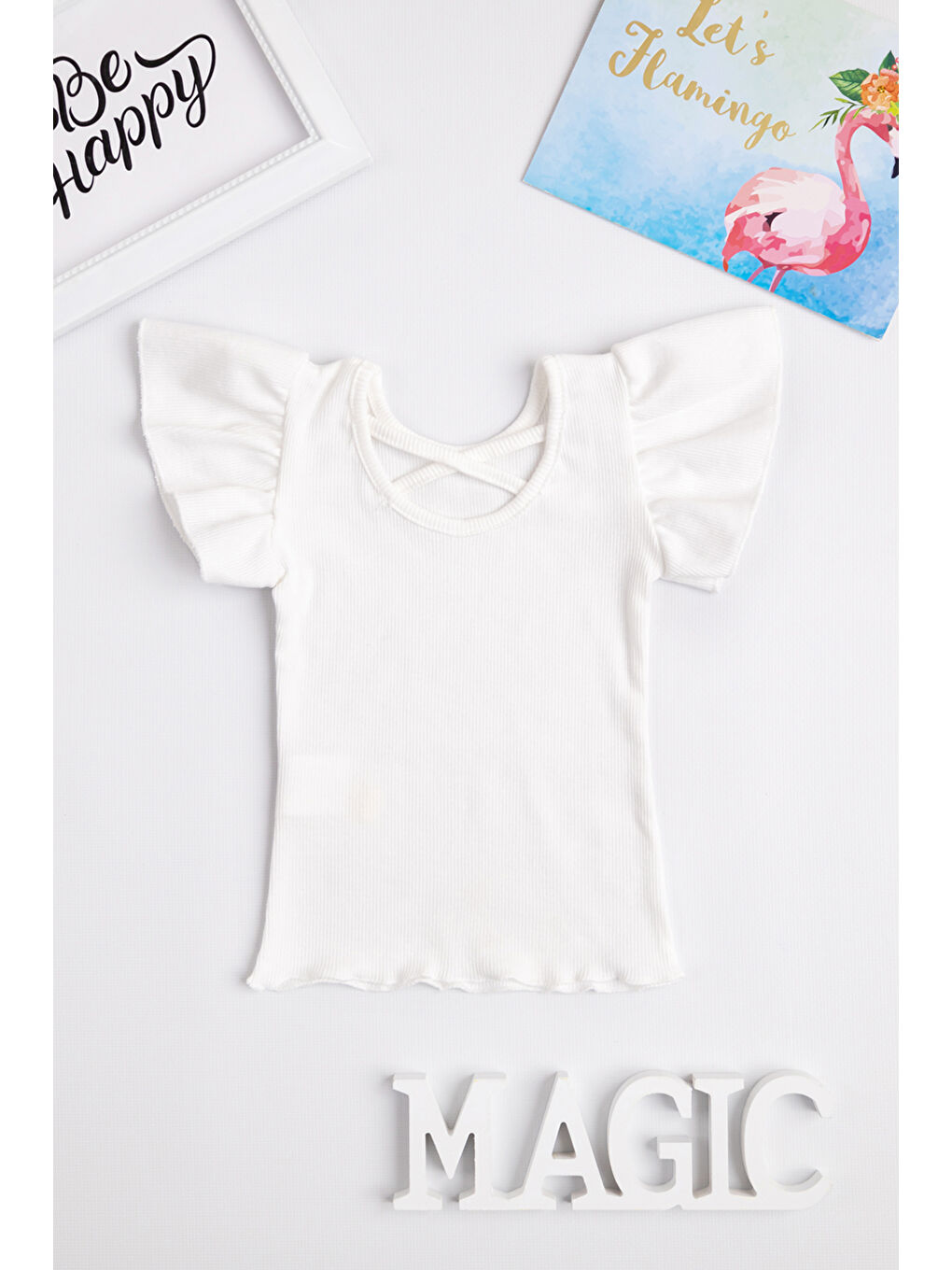 Ekru Arkası Çapraz Biyeli Kız Çocuk Tişört - Julie-2