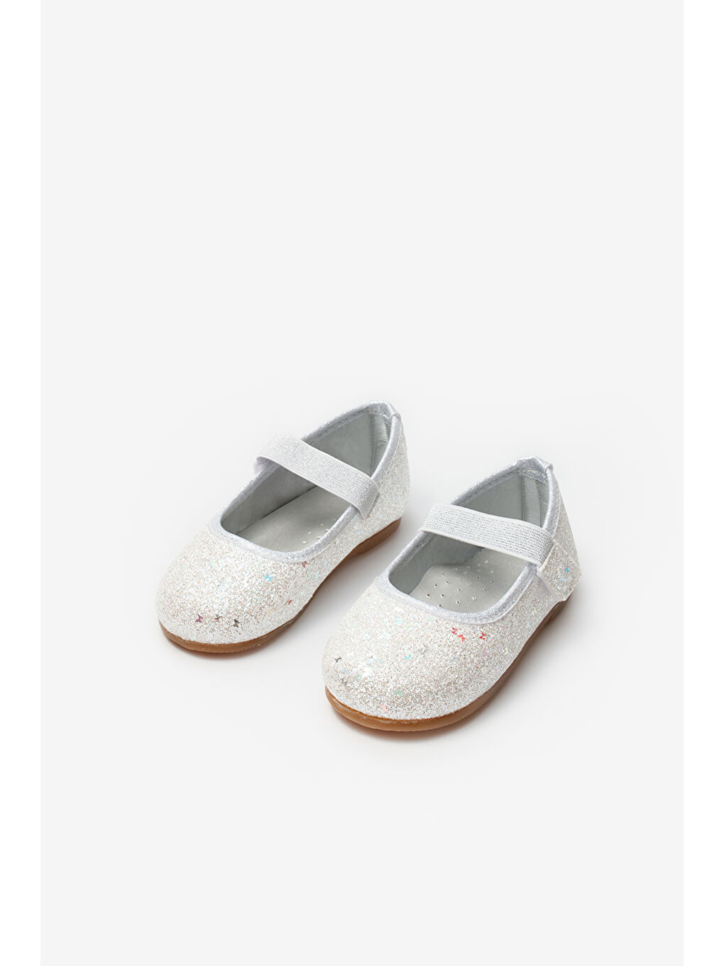 Beyaz Kelebek Simli Kız Çocuk Babet Ayakkabı