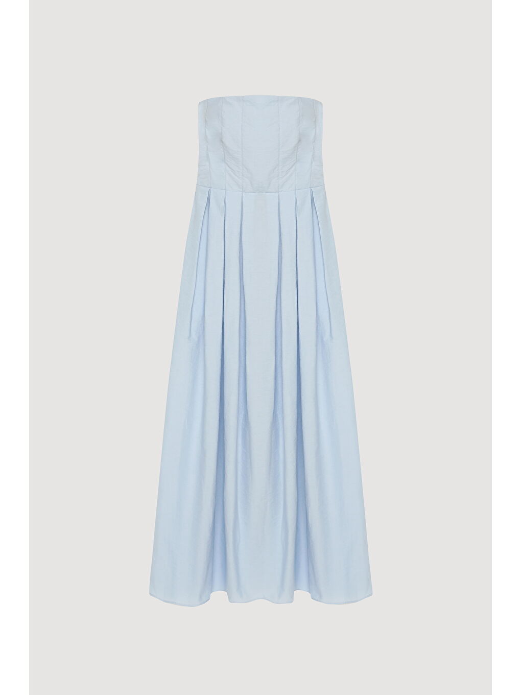 Straplez Pile Detaylı Uzun Elbise Mavi