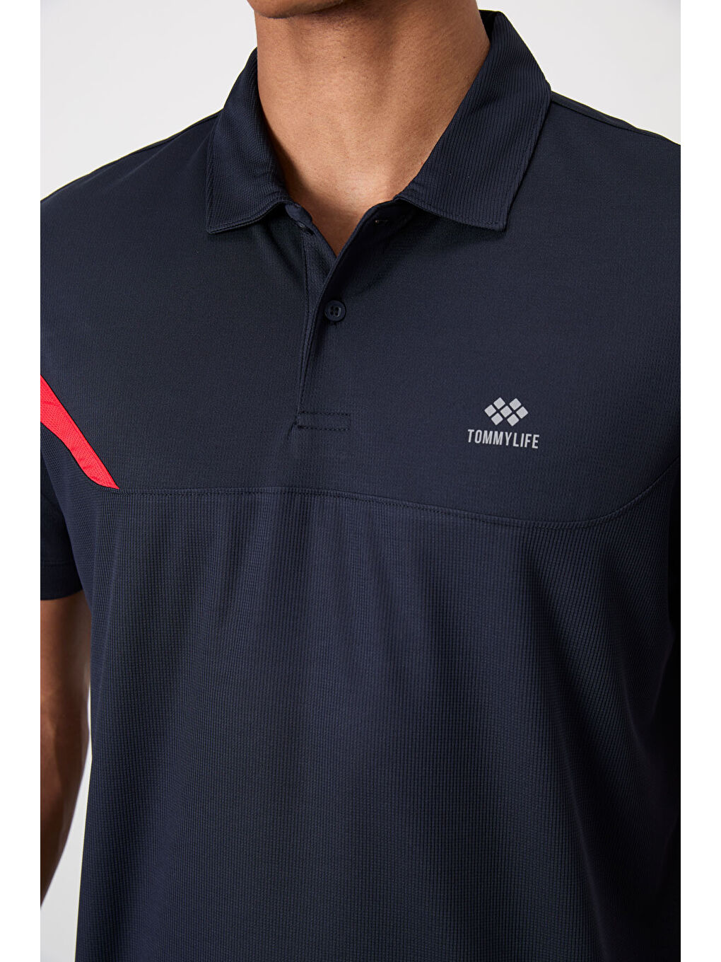 Lacivert Polyester Nefes Alan Dokulu İnce Esnek Standart Fit Polo Yaka Erkek Performans Tişört - 8-4