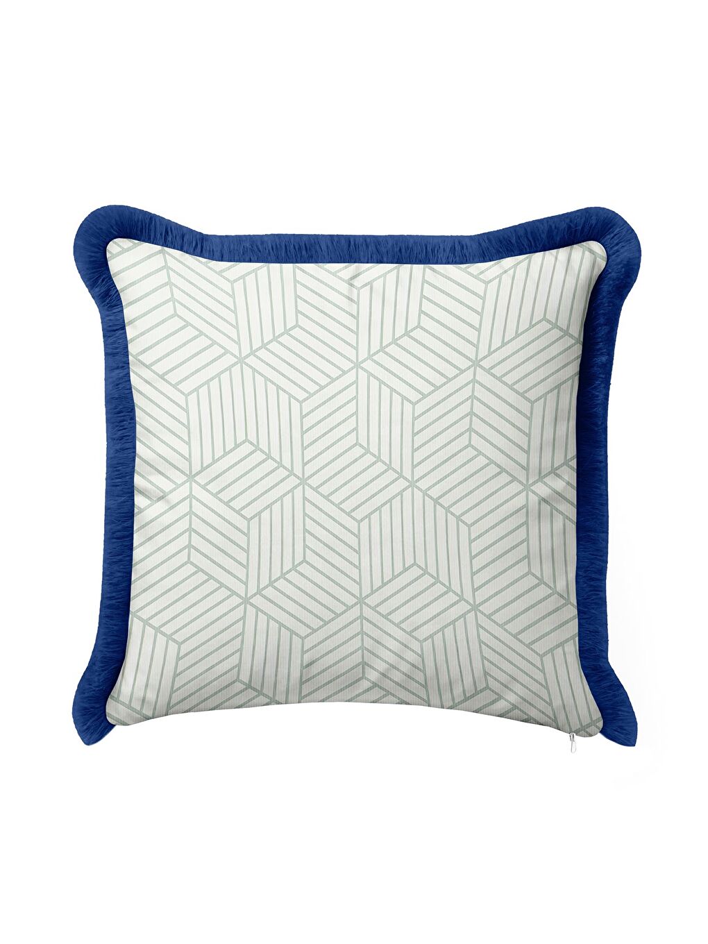 Karışık Geometrik Modern Lüks Saçaklı Yastık Kılıfı - Retro Stil Mavi Beyaz Püsküllü Kırlent Kılıfı-3