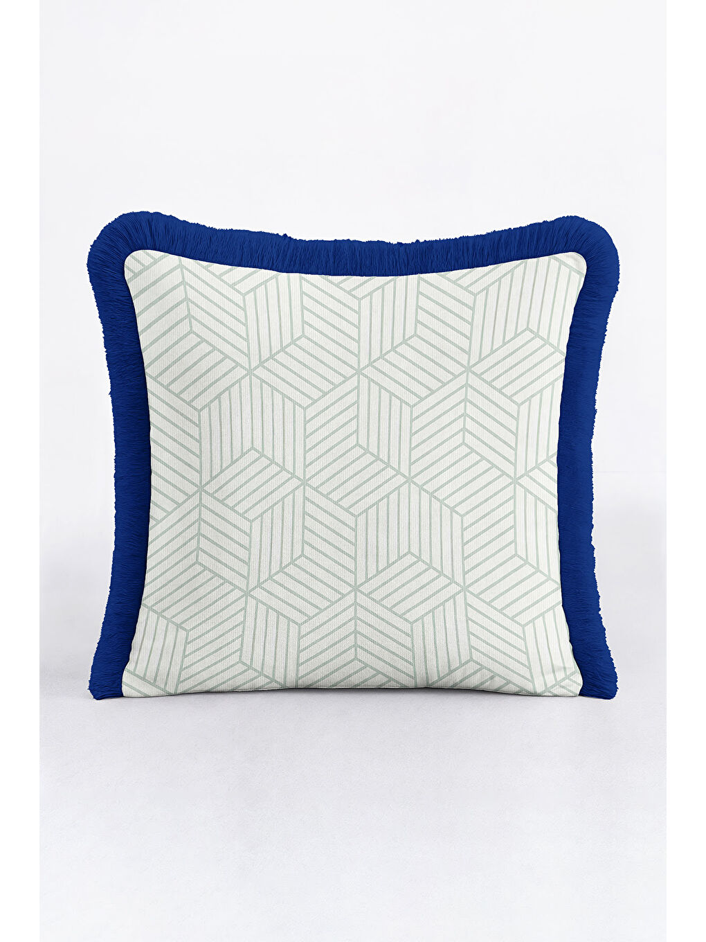 Karışık Geometrik Modern Lüks Saçaklı Yastık Kılıfı - Retro Stil Mavi Beyaz Püsküllü Kırlent Kılıfı-4