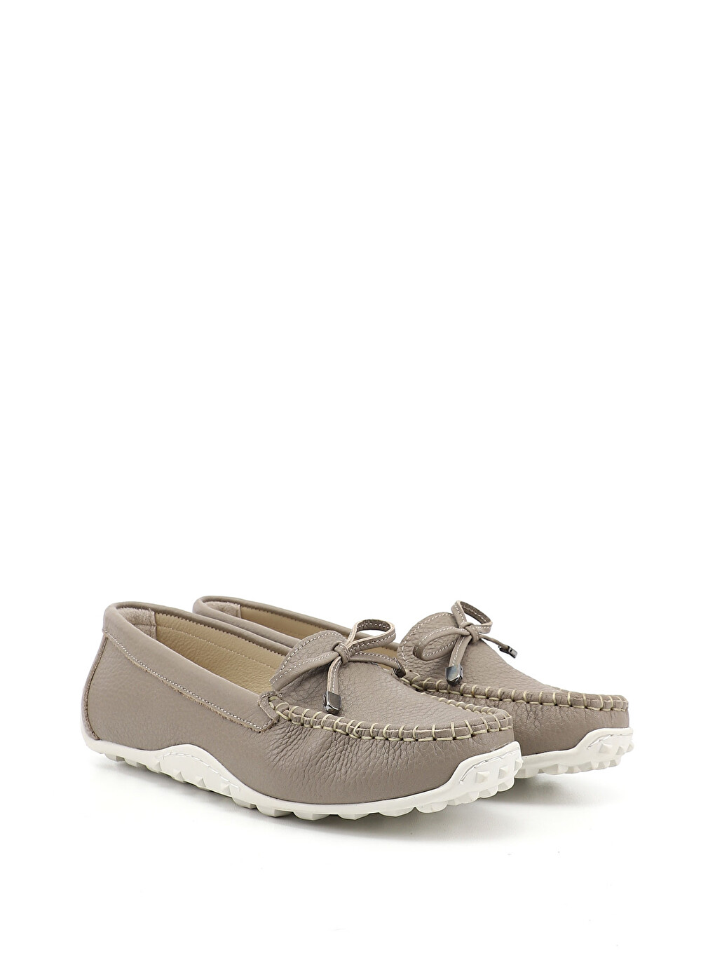 Kadın Bej-vizon Fiyonklu Hakiki Deri Comfort Loafer-1