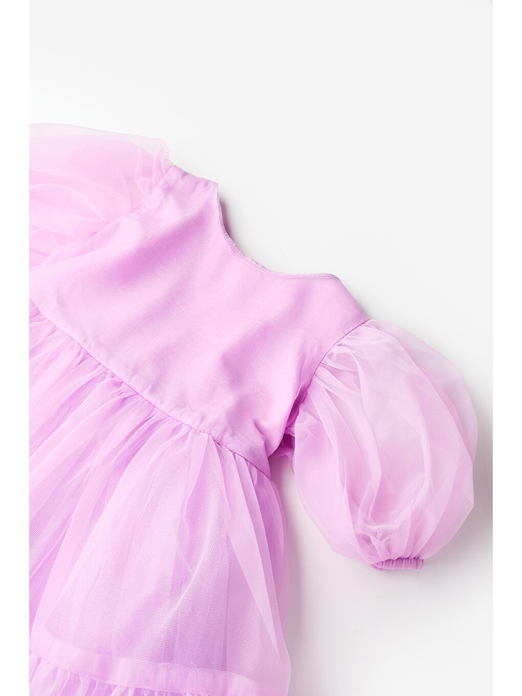 Lila Eteği Fırfırlı Kemerli Kız Çocuk Tül Elbise - Casey-2