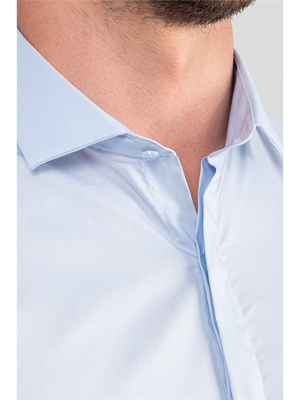 Süper Slim Fit Pamuklu Elastanlı Erkek Mavi Gömlek-3