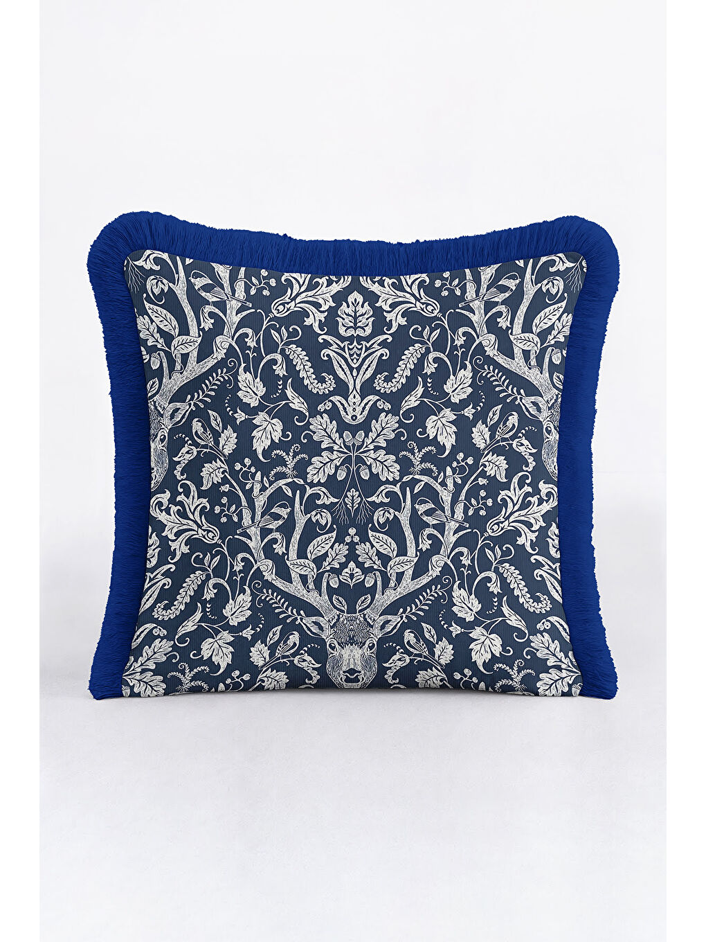 Karışık Lüks Avangard Saçaklı Yastık Kılıfı - Doğal Orman Temalı Country Mavi Püsküllü Kırlent Kılıfı-1