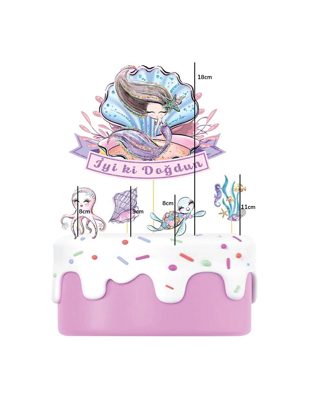 Lila Su Altı Temalı İyi Ki Doğdun 5'li Kürdan Pasta Süsü-1