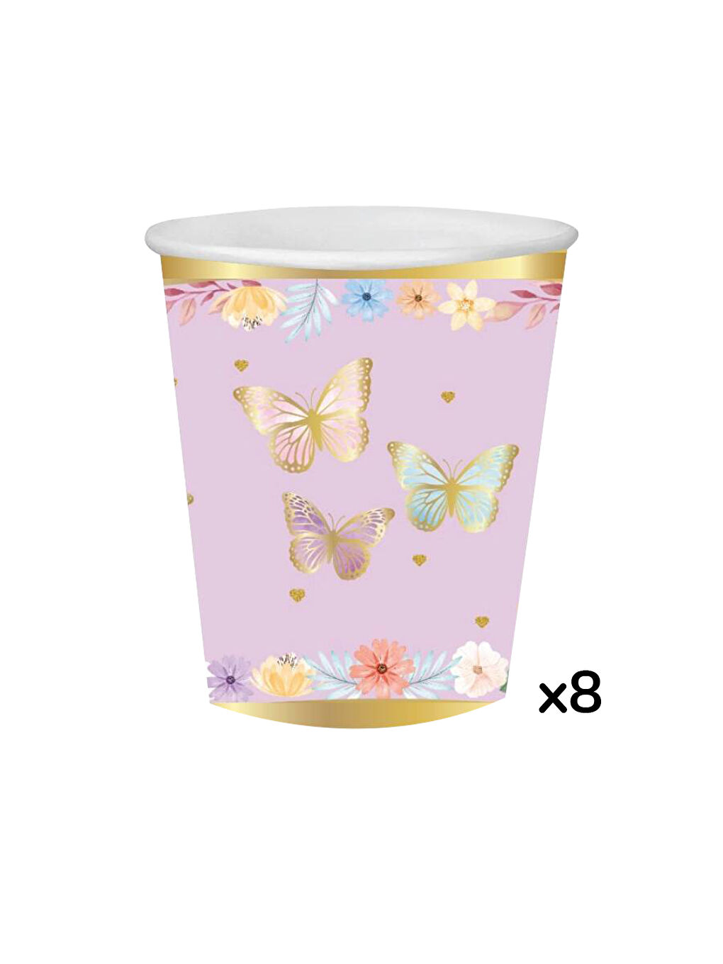 Lila Kelebek Temalı 8'li Bardak Tabak Set-2