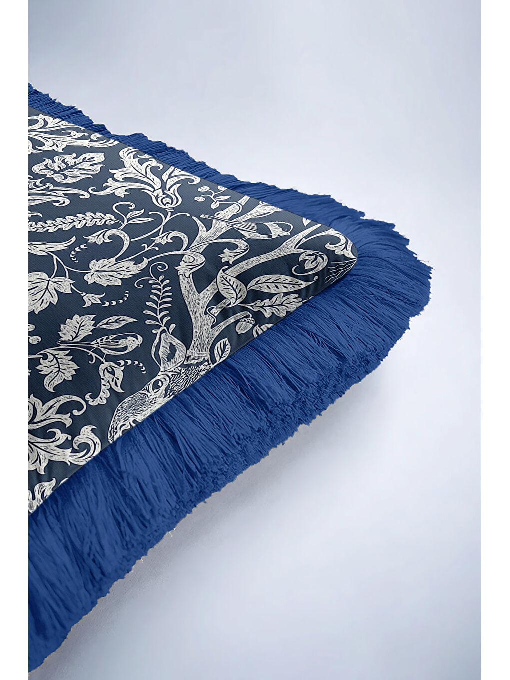 Karışık Lüks Avangard Saçaklı Yastık Kılıfı - Doğal Orman Temalı Country Mavi Püsküllü Kırlent Kılıfı-6