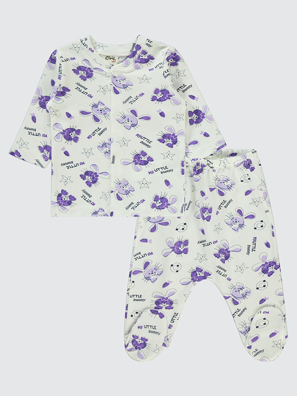 Baby Kız Bebek Pijama Takımı 1-6 Ay Lila