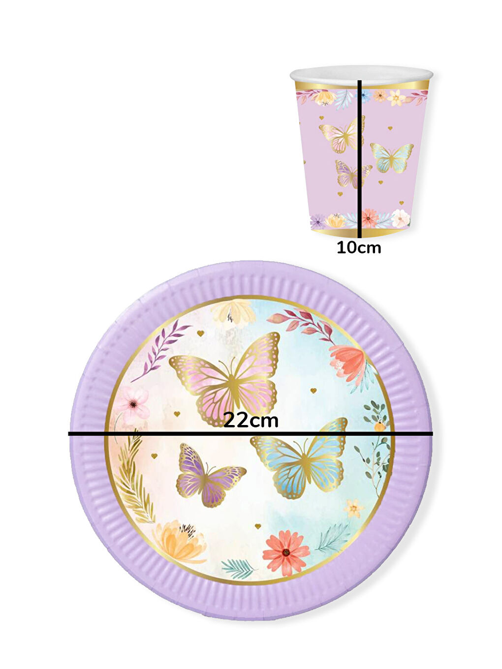 Lila Kelebek Temalı 8'li Bardak Tabak Set-3