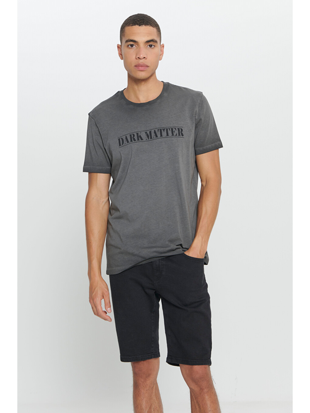 Erkek Antrasit Standart Fit Normal Kesim %100 Pamuk Baskılı Bisiklet Yaka Tişört
