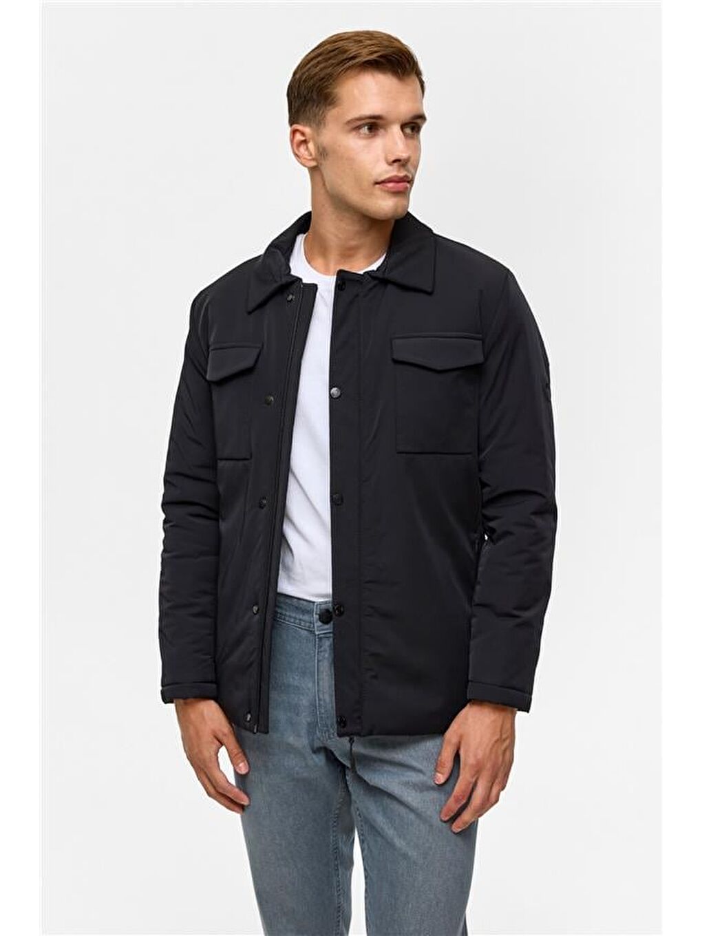 Lacivert Slim Düz Mont-3