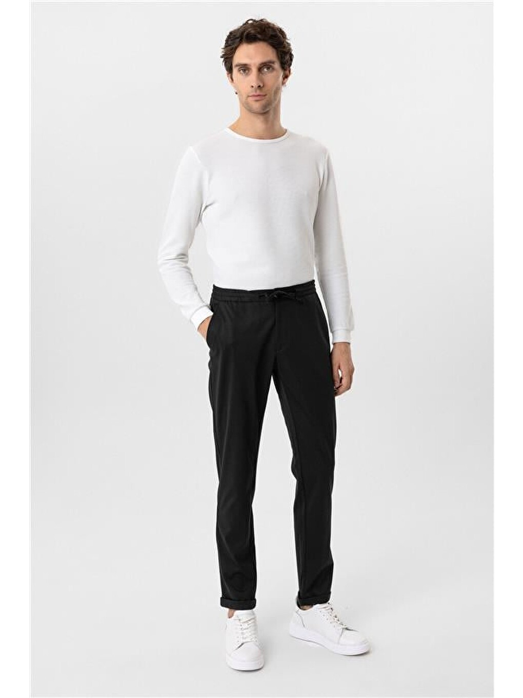 Siyah Slim Düz Pantolon-4