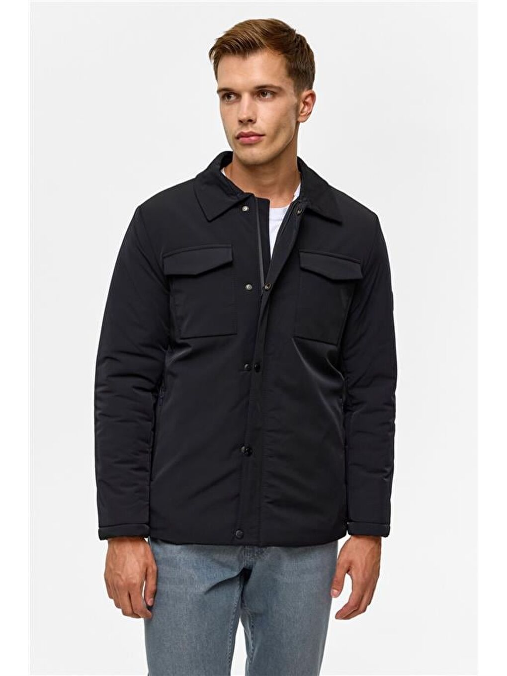 Lacivert Slim Düz Mont-8