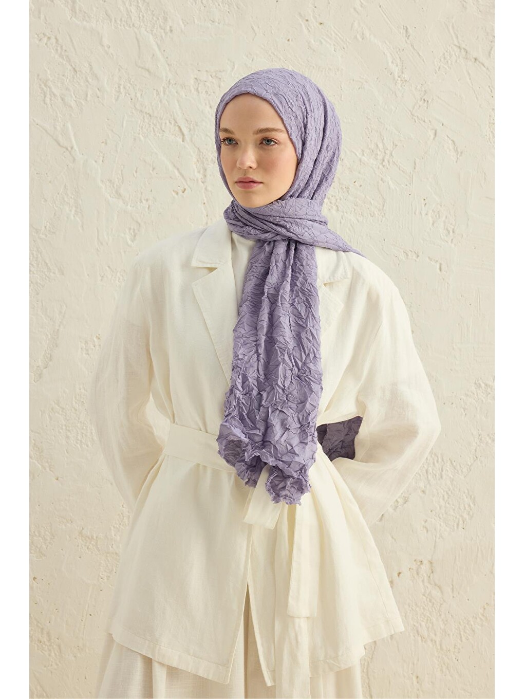 Lila Vual Kraş Şal Lavanta-3
