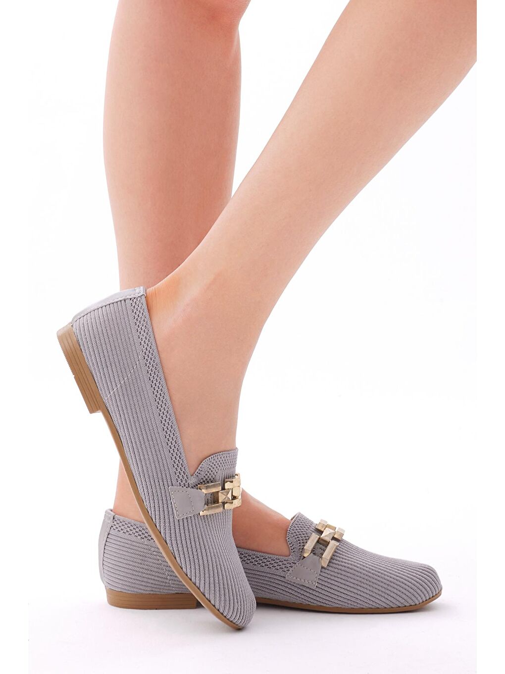 Kadın Gri Rahat Kalıp Tokalı Örgü Babet-2