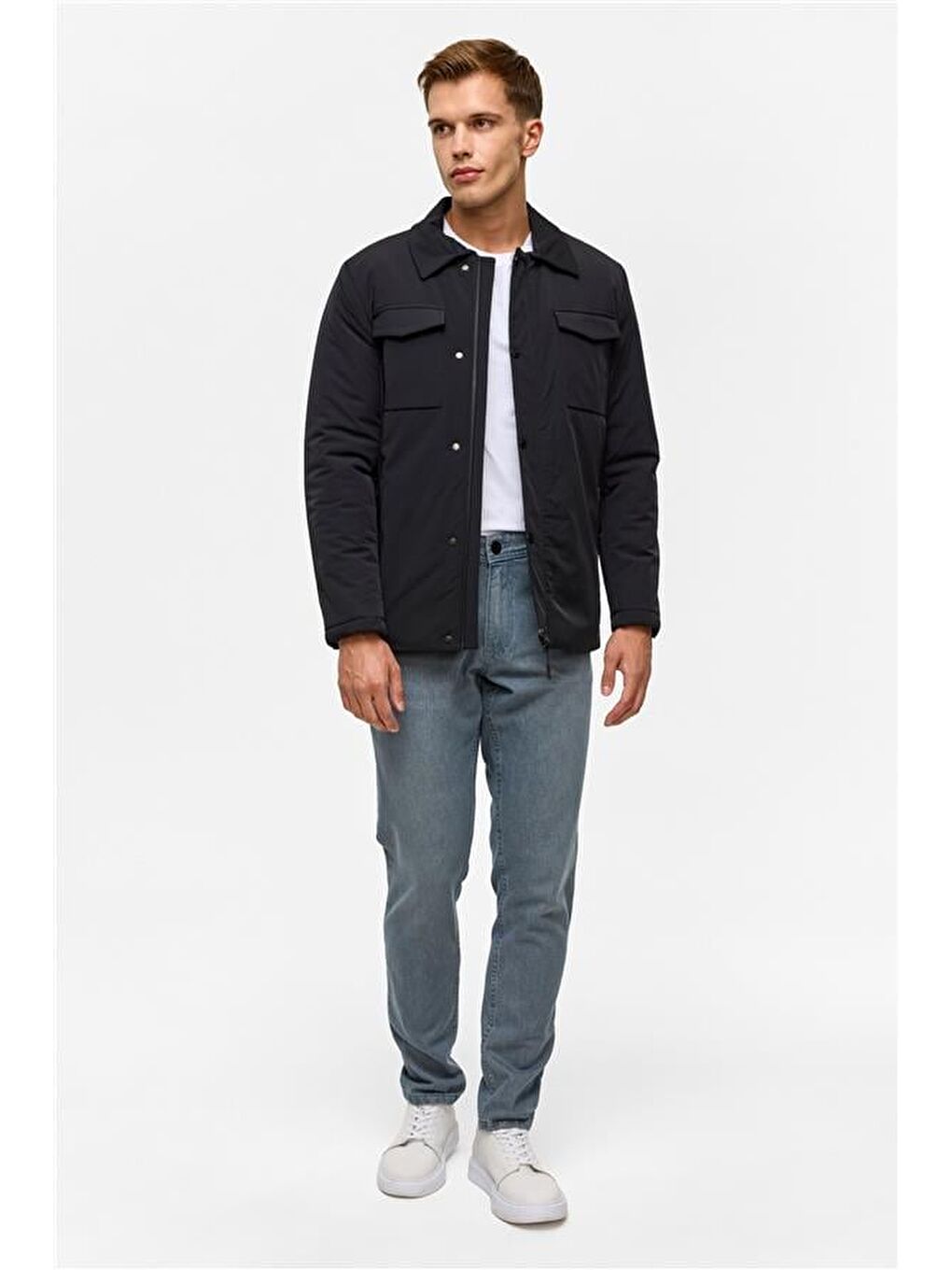 Lacivert Slim Düz Mont-11