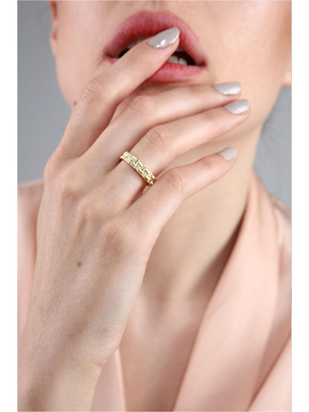 Sarı Kadın Altın Kaplama Hasır Yüzük Ayarlanabilir-2