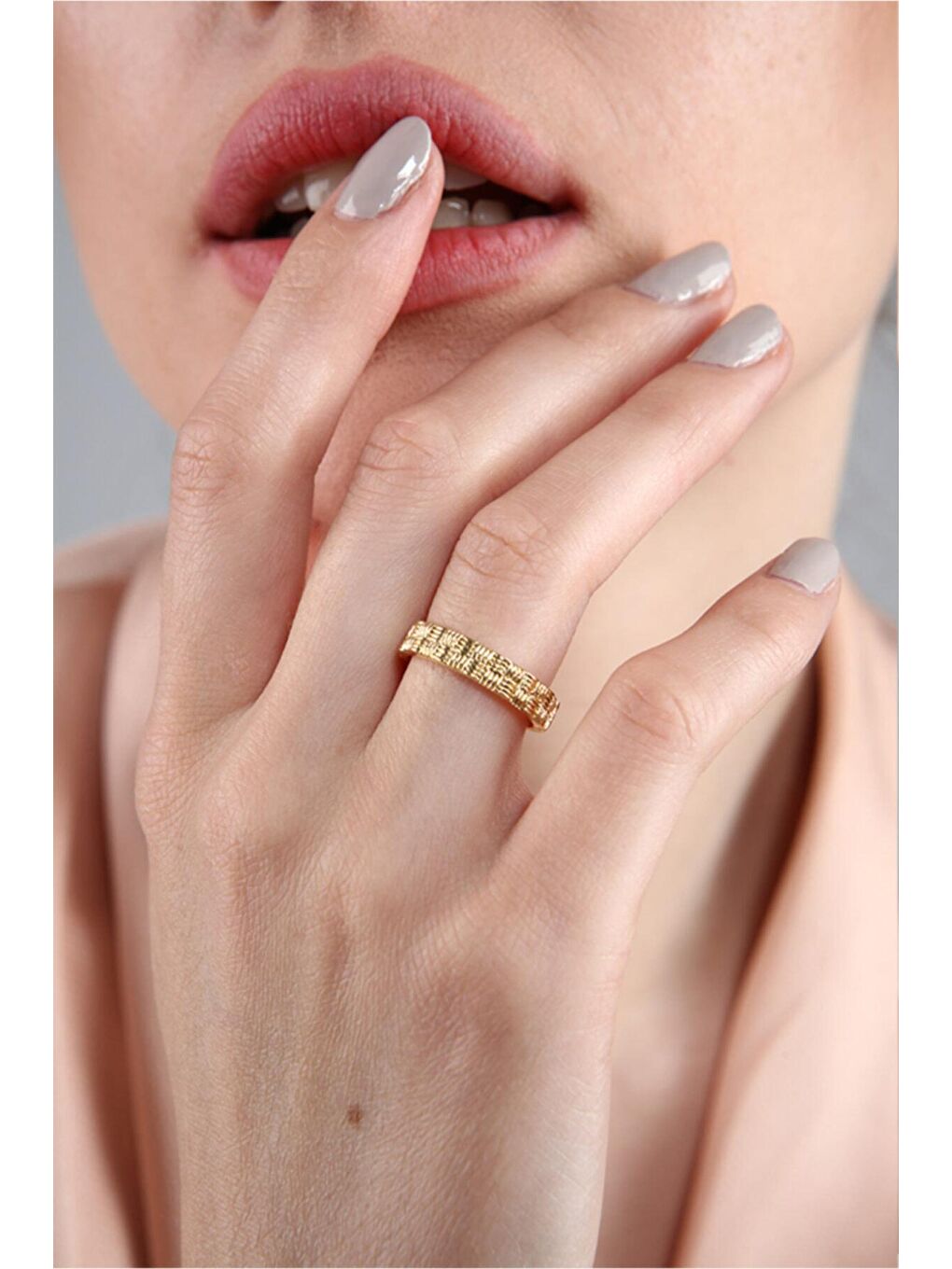 Sarı Kadın Altın Kaplama Hasır Yüzük Ayarlanabilir-3