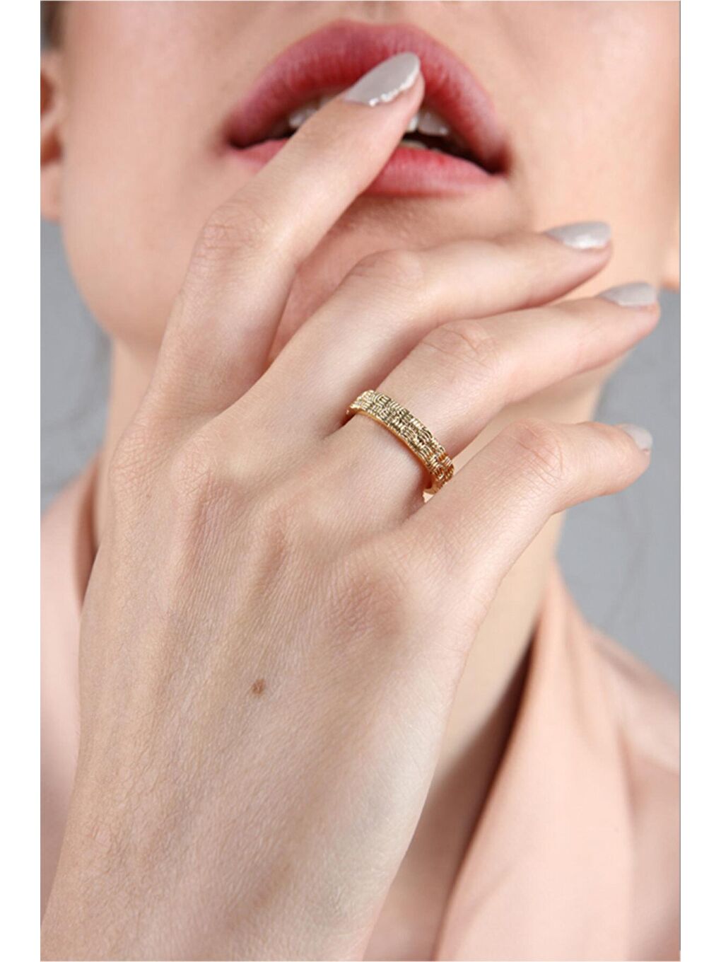 Sarı Kadın Altın Kaplama Hasır Yüzük Ayarlanabilir-4