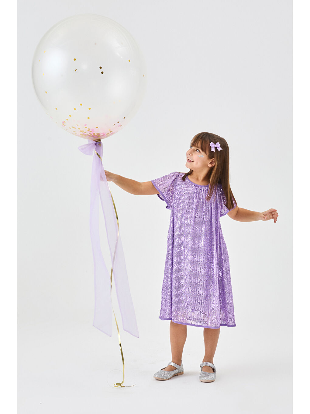 Lila Pul Payetli Kız Çocuk Elbise-Siri-1