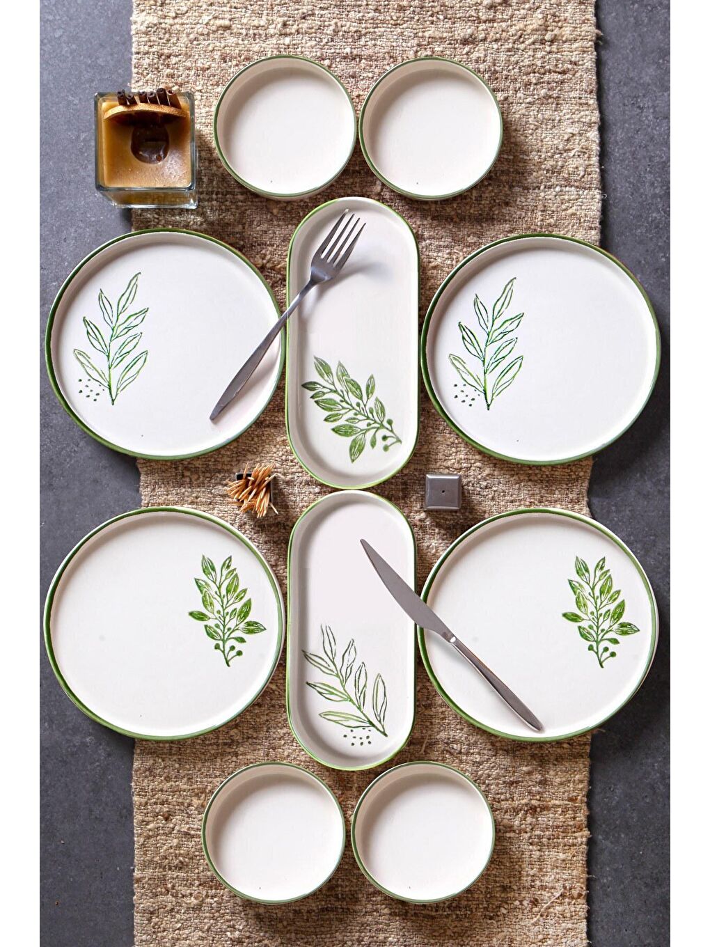 10 Parça 4 Kişilik Handmade Yeşil Çiçek Kahvaltı Takımı - Lüx Kahvaltılık Sunum Seti-1