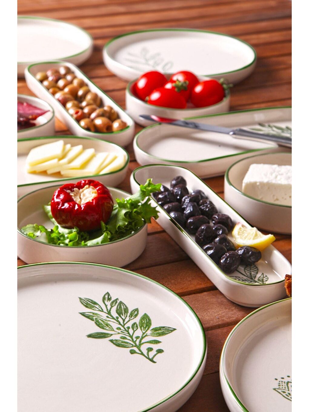 10 Parça 4 Kişilik Handmade Yeşil Çiçek Kahvaltı Takımı - Lüx Kahvaltılık Sunum Seti-2