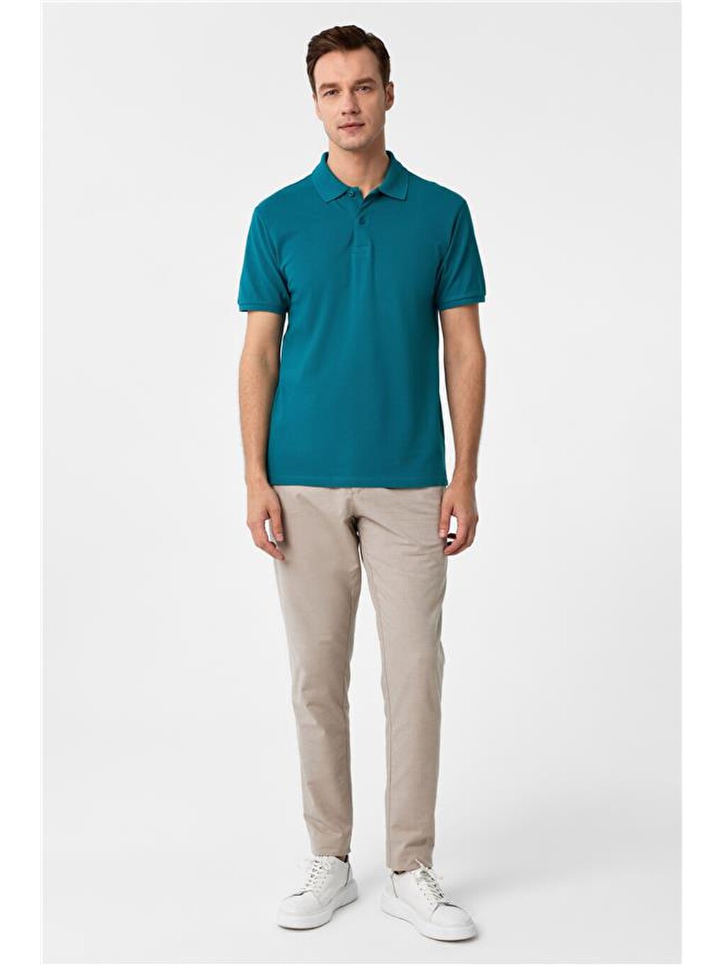 Yeşil Slim Armürlü Polo Yaka Tişört-5