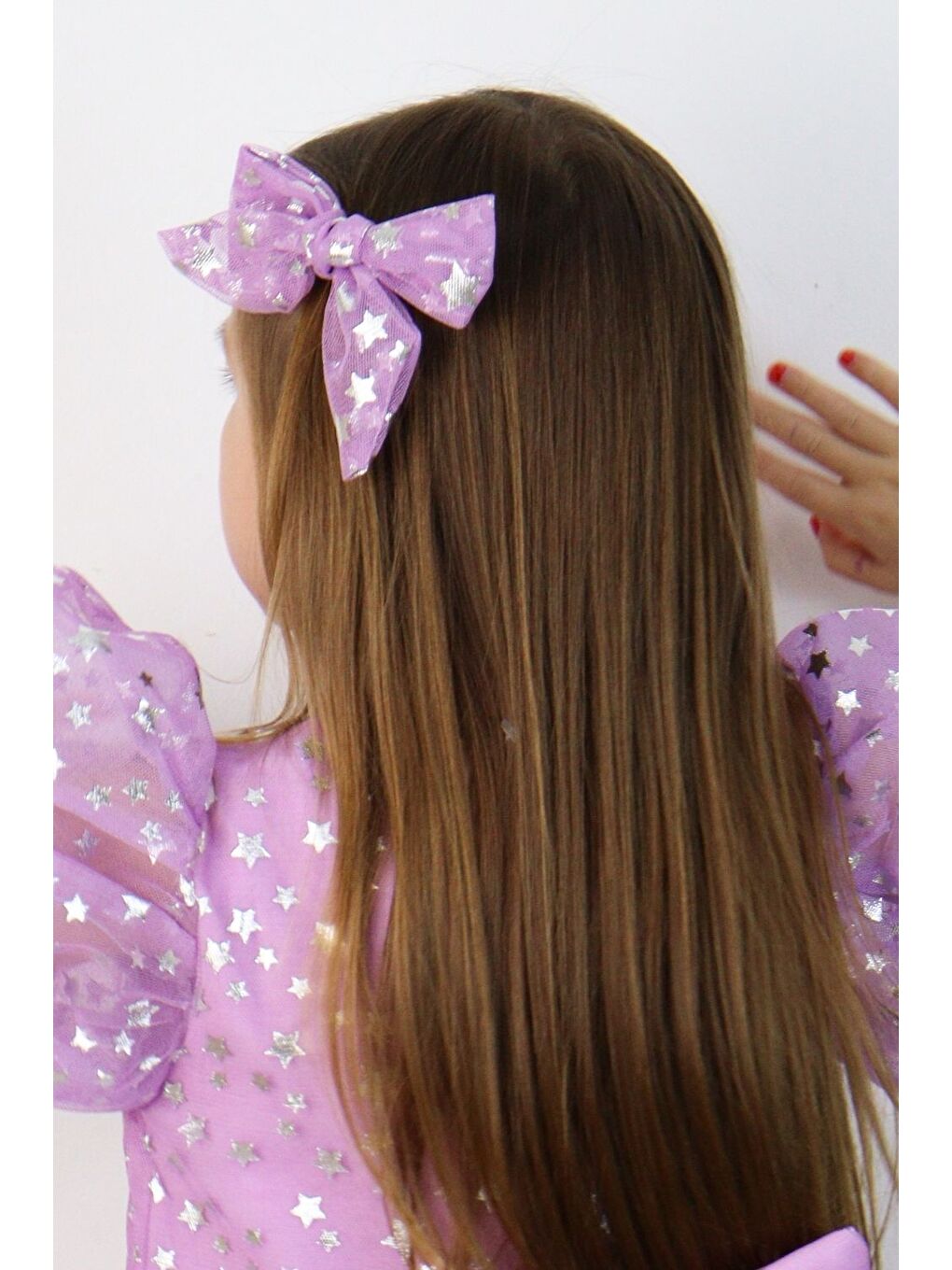 Lila Yıldız Baskılı Tül Kız Çocuk Klips Toka-1
