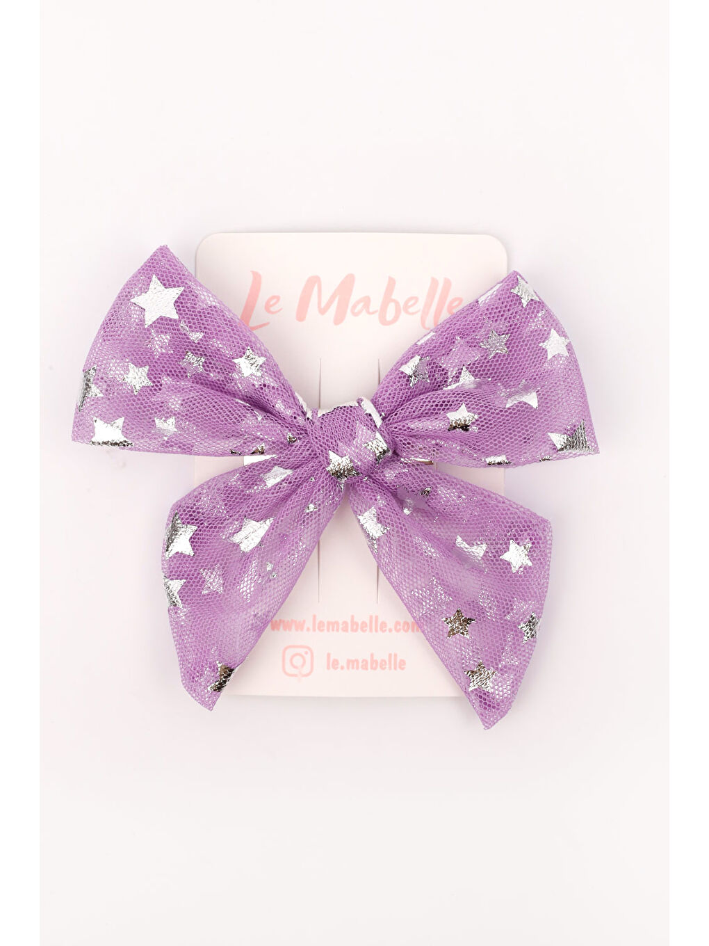 Lila Yıldız Baskılı Tül Kız Çocuk Klips Toka-2