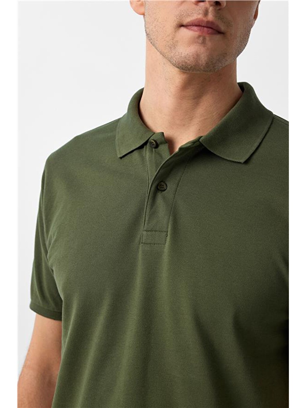 Haki Slim Armürlü Polo Yaka Tişört-2