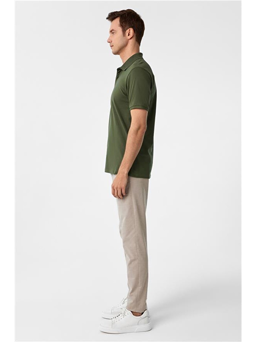 Haki Slim Armürlü Polo Yaka Tişört-3