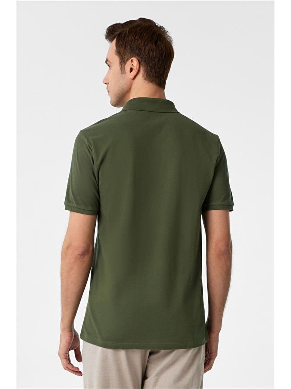 Haki Slim Armürlü Polo Yaka Tişört-4