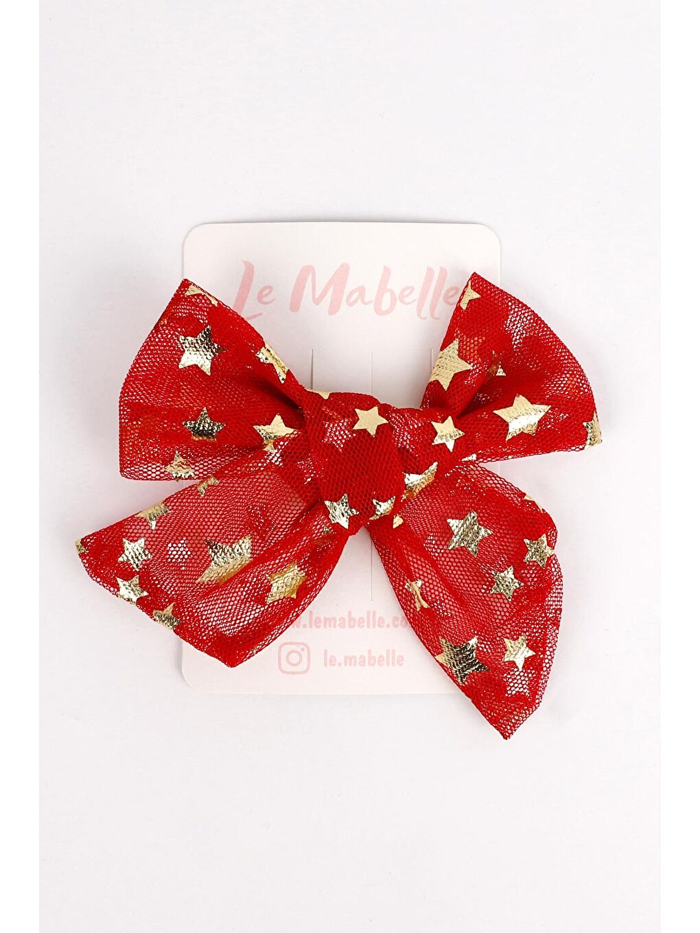 Kırmızı Yıldız Baskılı Tül Kız Çocuk Klips Toka