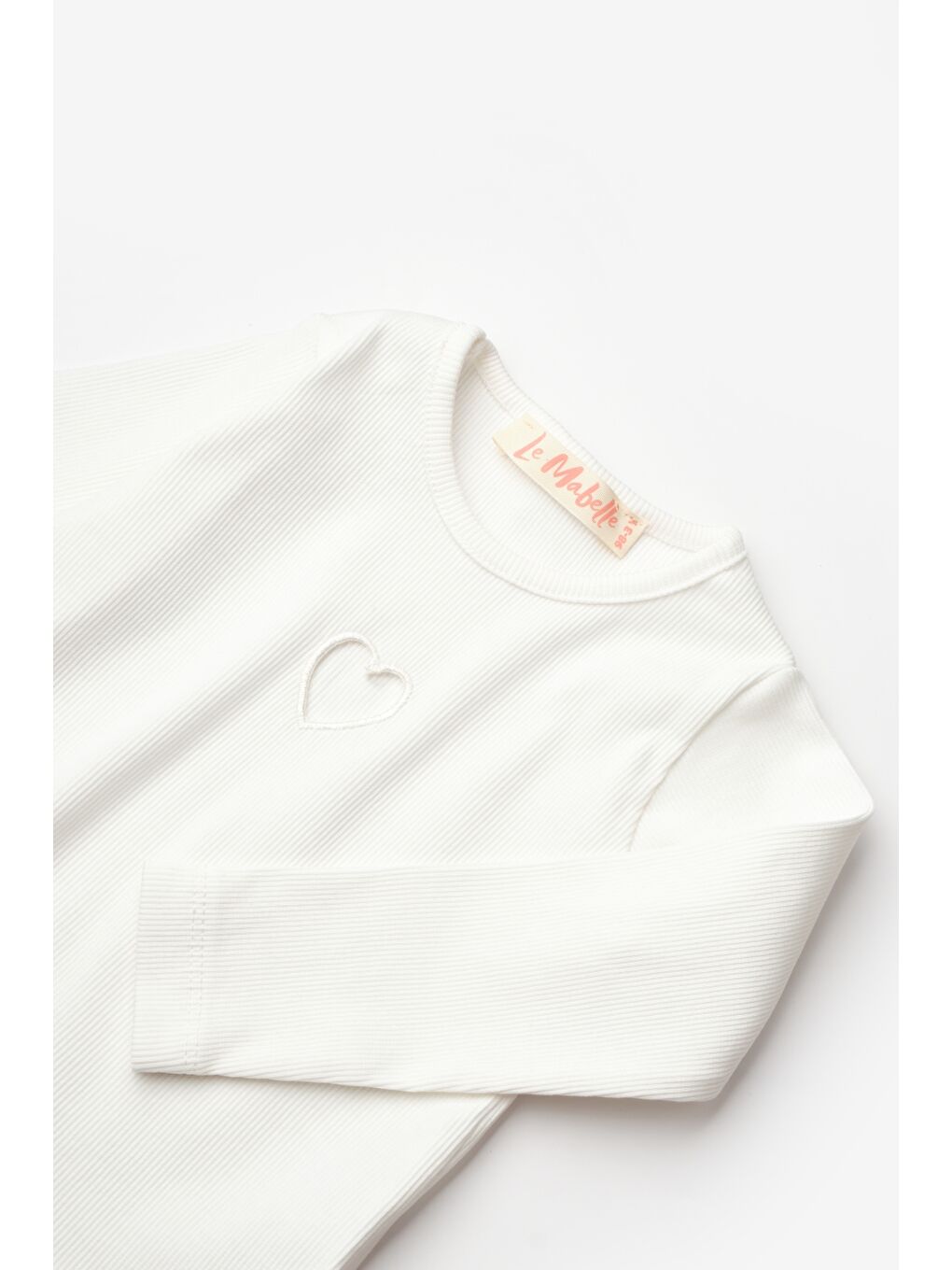 Ekru Kalp Nakışlı Fitilli Kız Çocuk Tişört-4