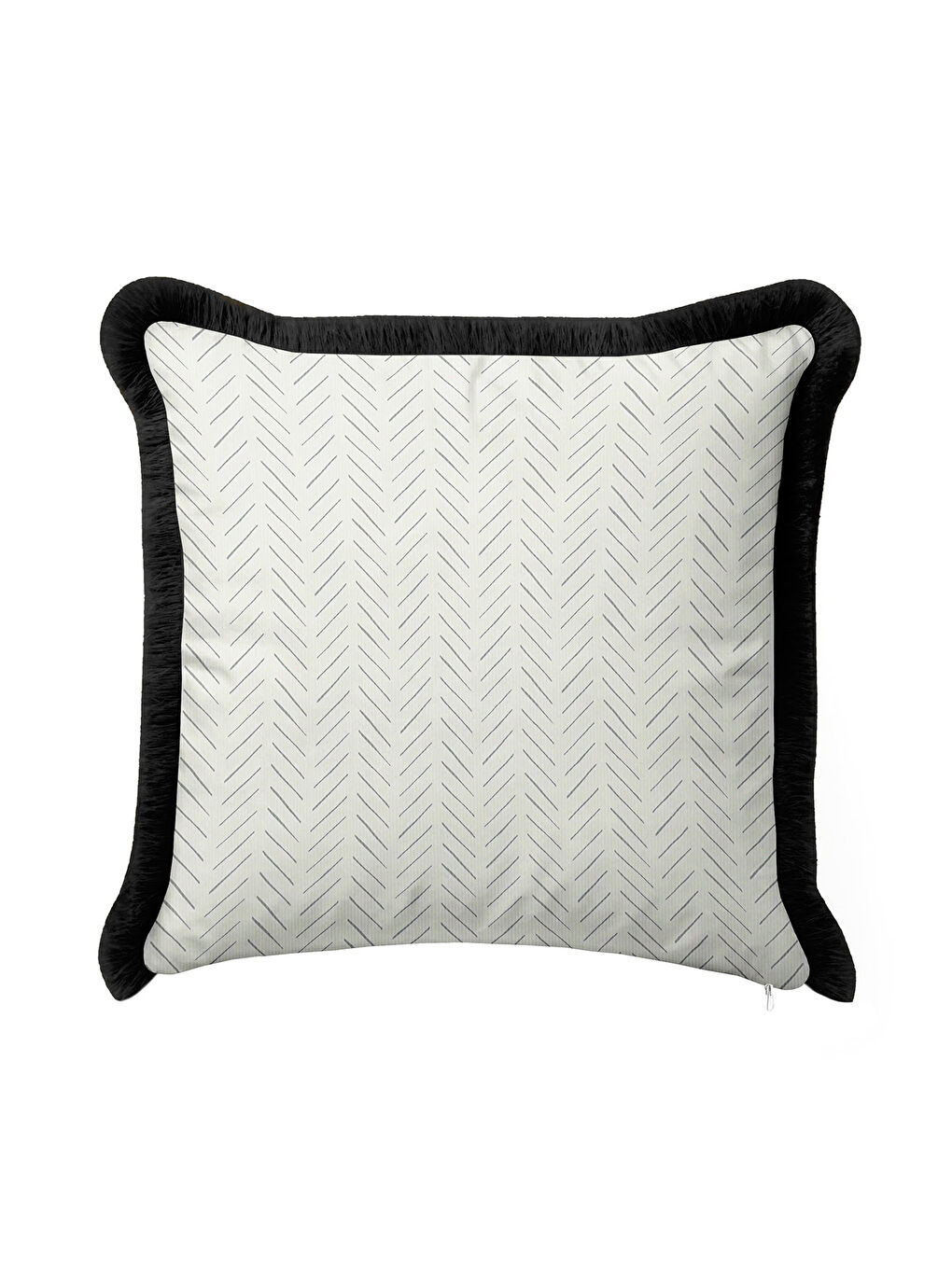 Karışık Zikzak Modern Saçaklı Yastık Kılıfı - Siyah Kenar Çizgili Monokrom Bohem Püsküllü Kırlent Kılıfı