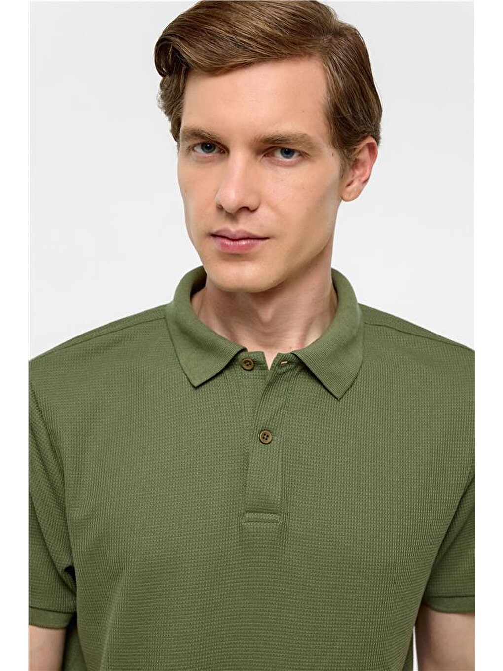 Haki Regular Armürlü Polo Yaka Tişört-2